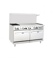 Atosa ATO-2B48G 60" Gas Range with 2 Open Burners, a 48" Griddle, and Double Oven